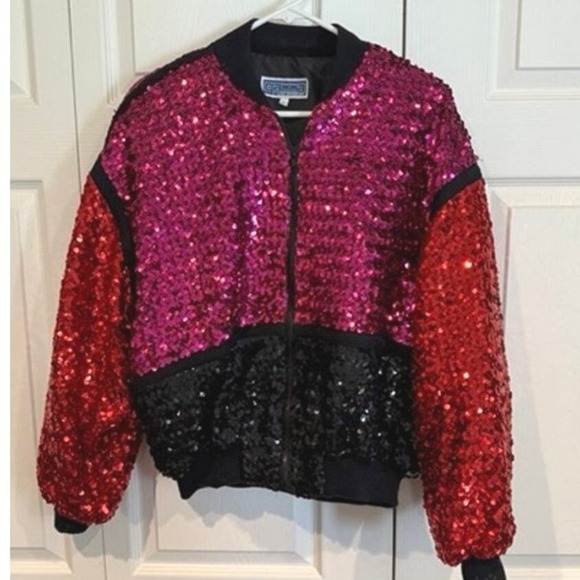 Vintage Gamma LA Sequin Bomber Jacket Lg Eclectic Vibrant Artsy Block Party - Picture 2 of 7
